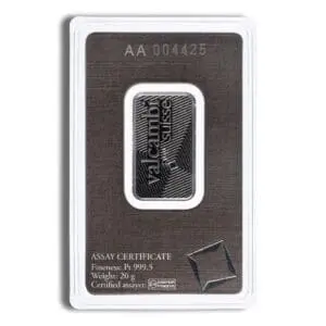 20 gram Platinum Bar - Valcambi (Carded)