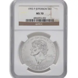 1993-P $1 Jefferson Silver Commem - NGC MS70