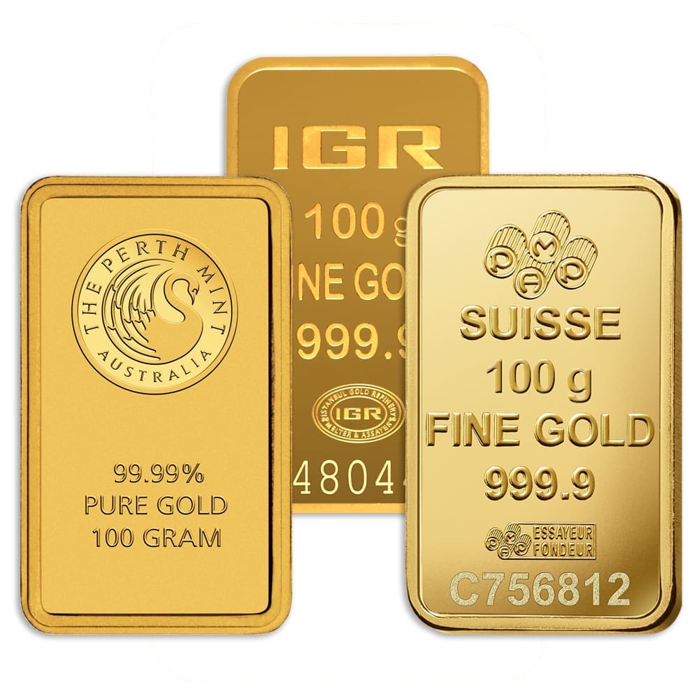 100 gram Gold Bar - Brand Varies (No Card) | P & F Coin Company